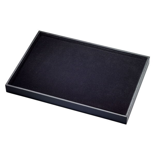 Display tray, earring, leatherette and velveteen, black, 13-3/4 x 1-1/4 x 9-1/2 inches with insert, holds up to 99 pairs. Sold individually. image number 0