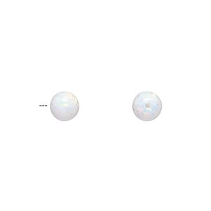 Bead, "opal" (silica and epoxy) (man-made), white, 6mm half-drilled round. Sold per pkg of 2.