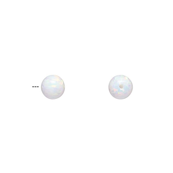 Bead, "opal" (silica and epoxy) (man-made), white, 6mm half-drilled round. Sold per pkg of 2. image number 0