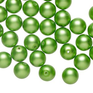 Bead 1pkg50 Czech pearl-coated glass druk, opaque matte green, 8mm round.