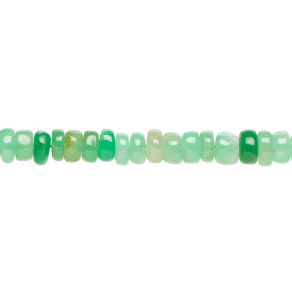 Bead, chrysoprase (natural), light to medium, 5x2mm-6x3mm hand-cut rondelle with 0.4-1.4mm hole, B grade, Mohs hardness 6-1/2 to 7. Sold per 8-inch strand, approximately 80 beads. image number 0