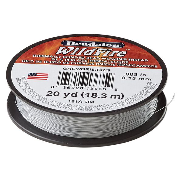 Thread, Beadalon® WildFire™, polyester and plastic, grey, 0.15mm with bonded coating, 10-pound test. Sold per 20-yard spool. image number 0
