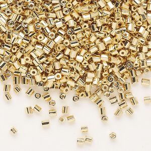 Seed bead, Dyna-Mites™, glass, pkg/1/2kg, #11 2-cut hex, opaque 24Kt gold-plated, (570 11/0 2CUT).