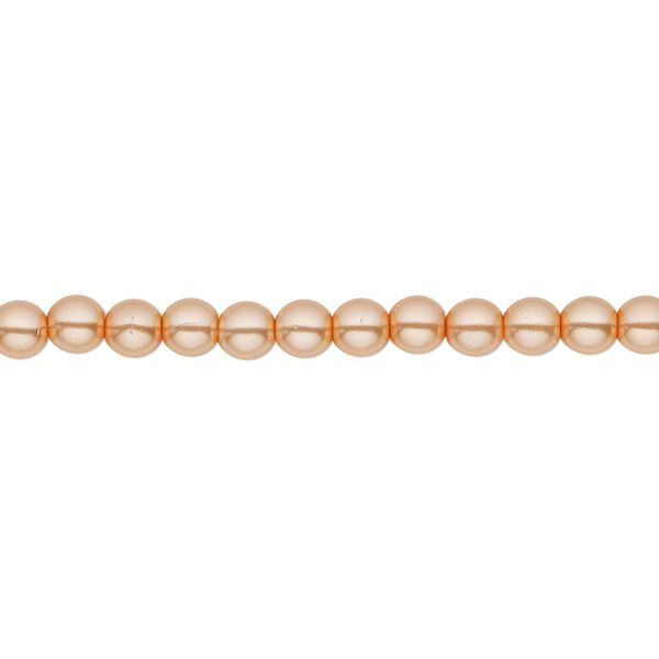 Bead, Czech pearl-coated glass druk, opaque peach-orange, 4mm round. Sold per 15-1/2" to 16" strand. image number 0