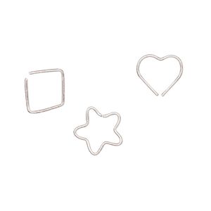 Ear cuff, sterling silver, 9.5x9mm open heart / 10.5x10mm open star / 10.5x10mm open diamond. Sold per pkg of 3.