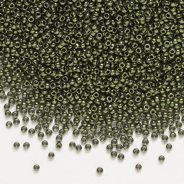 Seed bead, Miyuki, glass, pkg/250g, #15 rocaille, opaque metallic olive (RR-459). image number 0
