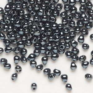 Seed bead, Miyuki, glass, pkg/250g, 4x3.4mm fringe, opaque gunmetal silver (DP-451).