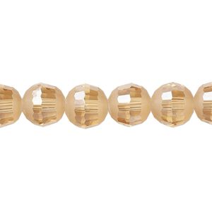 Bead 1pk 96 facets translucent amber peach AB half-matte, Celestial Crystal® 10mm round 8 inch