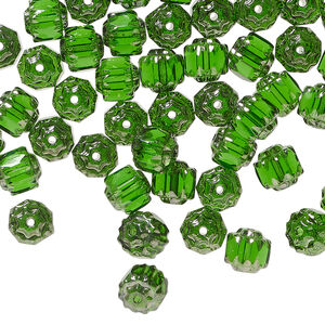 Bead, Czech glass, emerald green and metallic emerald green, 6mm round cathedral. Sold per 15-1/2" to 16" strand.