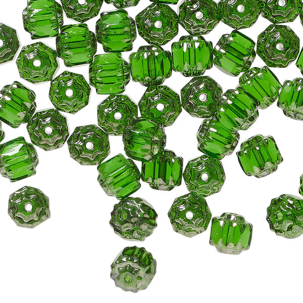 Bead, Czech glass 1pkg60, emerald green and metallic emerald green, 6mm round cathedral. image number 0