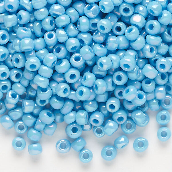 Seed bead, Dyna-Mites™, glass, opaque rainbow light turquoise blue, #6 round. Sold per 1/2 kilogram pkg. image number 0