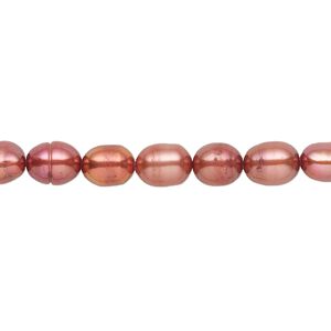 Pearl, cultured freshwater (dyed), fruit punch, 5x3mm-6x4mm rice with 0.4-0.6mm hole, D grade, Mohs hardness 2-1/2 to 4. Sold per 15-inch strand.