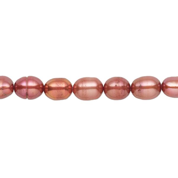 Pearl, cultured freshwater (dyed), fruit punch, 5x3mm-6x4mm rice with 0.4-0.6mm hole, D grade, Mohs hardness 2-1/2 to 4. Sold per 15-inch strand. image number 0