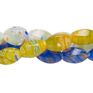 Bead, millefiori glass, translucent multicolored, 11x7mm-12x8mm 6-sided twisted oval. Sold per pkg of (3) 14-inch strands.