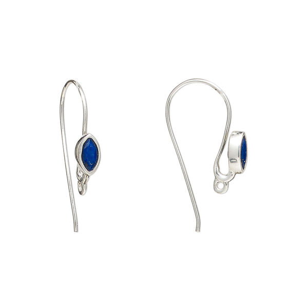 Sterling silver / lapis lazuli 1pkg2, marquise ear wire natural, fishhook / closed loop 22 gauge 18mm / 6x3.5mm image number 0