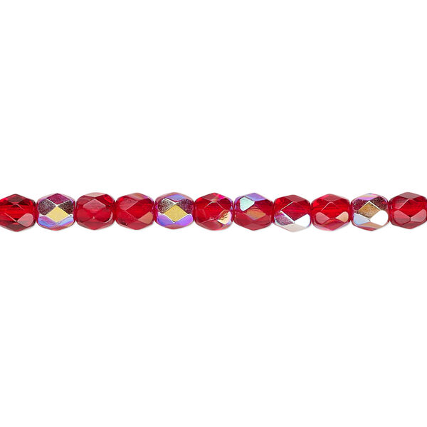 Bead, Czech fire-polished glass, light red AB, 4mm faceted round. Sold per pkg of 1,200 (1 mass). image number 0