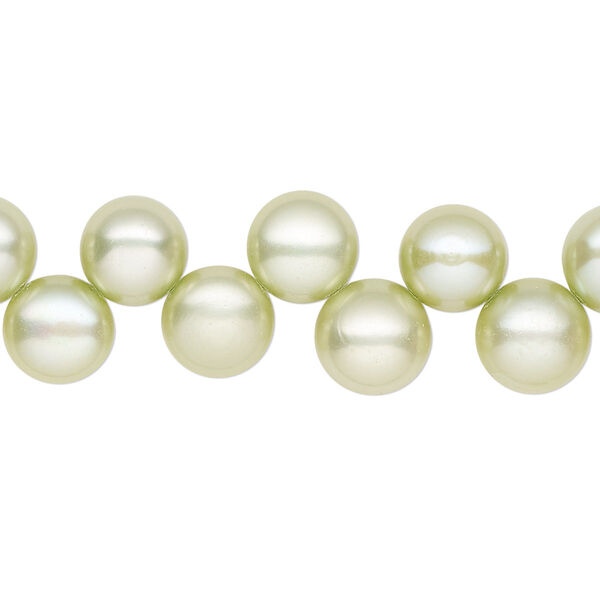 Pearl, cultured freshwater (dyed), aloe, 7-9mm top-drilled flat-sided round with 0.4-0.5mm hole, C- grade, Mohs hardness 2-1/2 to 4. Sold per 14-inch strand. image number 0