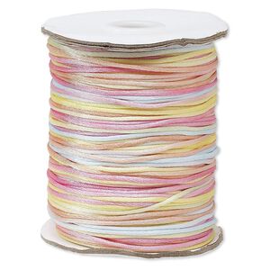 Cord, Satinique™, satin, spring flowers, 1.5mm small. Sold per 400-foot spool.