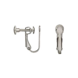Earring clip-on 1pkg4, 15.5mm hinged / 3.5mm round flat pad, stainless steel 2 pair