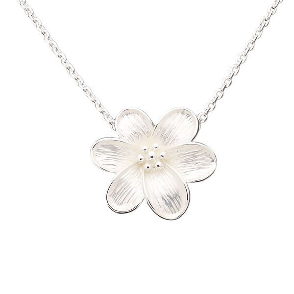 Necklace, silver-finished brass / steel / "pewter" (zinc-based alloy), 36x35mm brushed matte and shiny flower, 16 inches with 3-inch extender chain and lobster claw clasp. Sold individually. image number 0