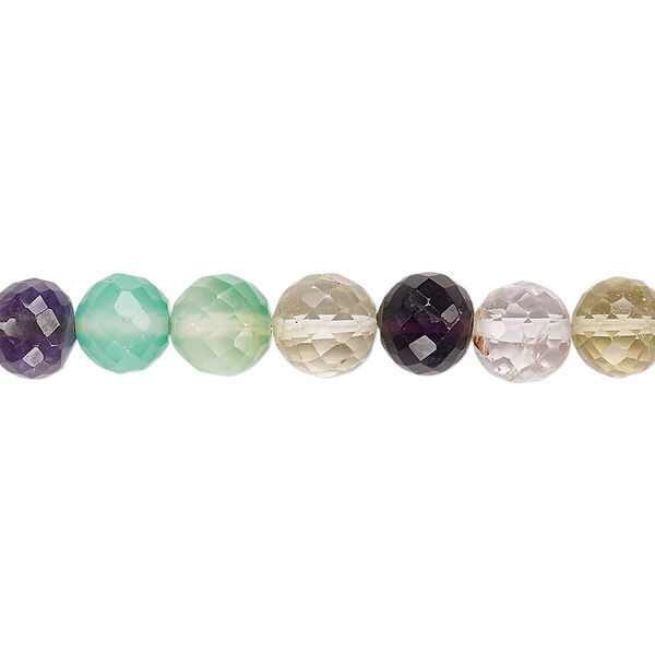 Multi-gemstone 1pkg1, hand-cut faceted round bead 7 inch 6-7mm image number 0