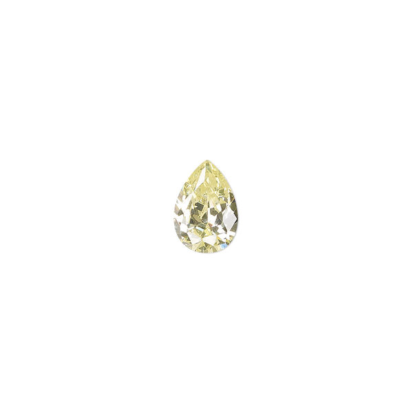 Gem, cubic zirconia, peridot green, 10x7mm faceted pear, Mohs hardness 8-1/2. Sold individually. image number 0