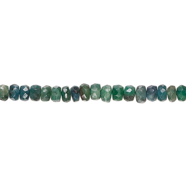 Bead, emerald and beryl (dyed / heated), medium to dark, 3x2mm-4x3mm hand-cut faceted rondelle, C- grade, Mohs hardness 7-1/2 to 8. Sold per 14-inch strand. image number 0