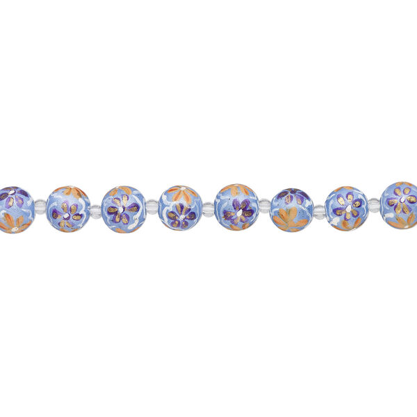 Bead, glass 1pkg8, multicolored, 14mm round with hand-painted flower. image number 1