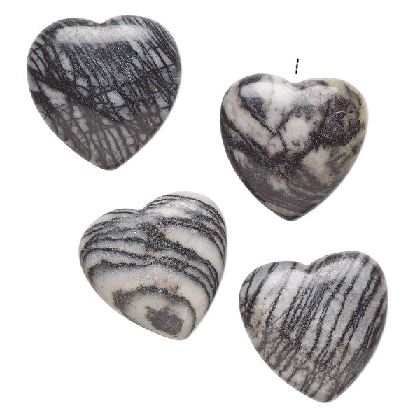 Spiderweb jasper 1pkg4, half-drilled puffed heart drop natural B grade, 19-20mm image number 0