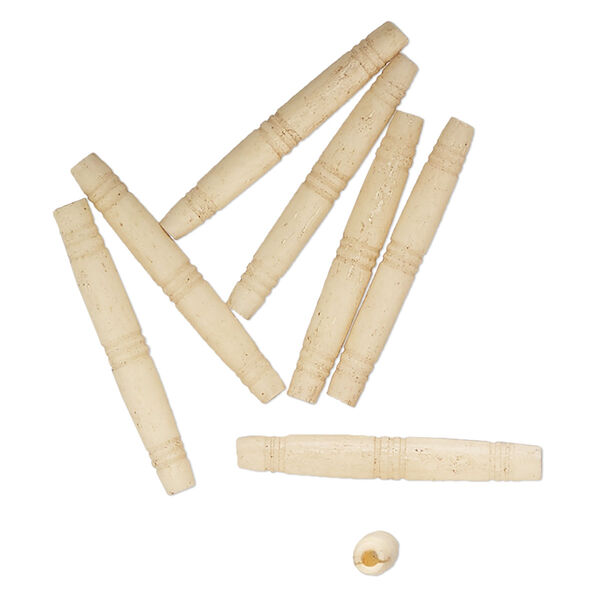 Bead, bone (dyed), tan, 36x5mm-35x4.5mm tube. Sold per pkg of 8. image number 0