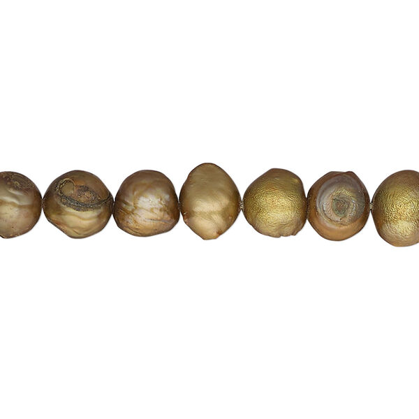 Pearl, cultured freshwater (dyed), antique brass, 4-6mm flat-sided potato, D- grade, Mohs hardness 2-1/2 to 4. Sold per 14-inch strand. image number 0