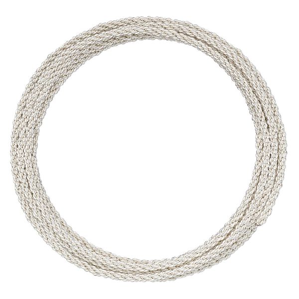Wire, Artistic Wire® Braid™, silver-plated copper, 2.1mm braided round, 12 gauge. Sold per pkg of 5 feet. image number 0