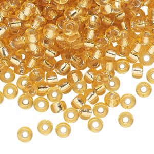 Seed bead, Miyuki, glass, pkg/25g, #6 rocaille, transparent silver-lined gold, (RR-3).