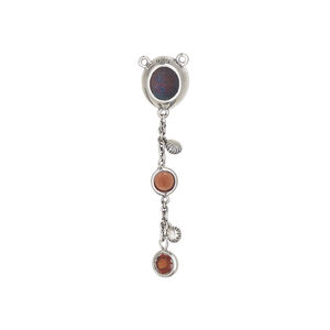 Connector 1pkg1, antiqued sterling silver and garnet, 7x6.5mm single-sided oval with 20mm chain / 4mm faceted stones / 2mm drops.