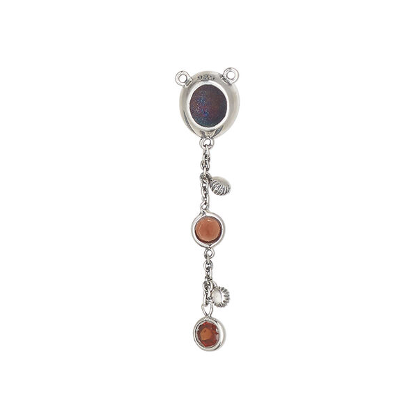 Connector 1pkg1, antiqued sterling silver and garnet, 7x6.5mm single-sided oval with 20mm chain / 4mm faceted stones / 2mm drops. image number 0