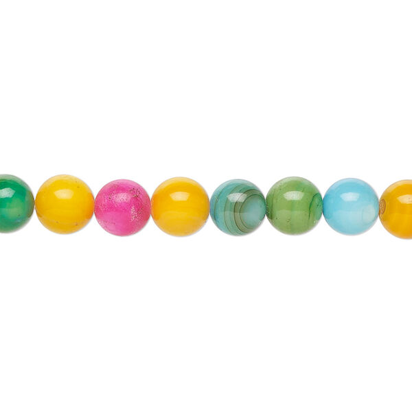 Bead, freshwater pearl shell (dyed), mixed colors, 6mm round, Mohs hardness 3-1/2. Sold per 15-1/2" to 16" strand. image number 0