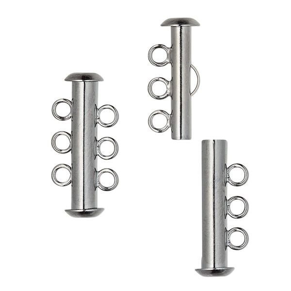 Clasp slide lock 1pkg4 gunmetal-plated, 21x6mm tube, brass 3-strand image number 0