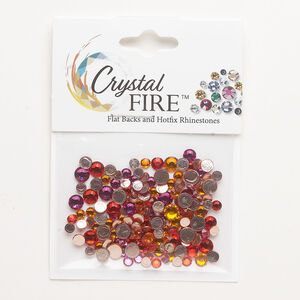Flat back mix 1pkg144 jet and crystal silver night foil back, Crystal FIRE®, 3.00-4.80mm hotfix round SS12 / SS16 / SS20