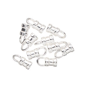 Crimp end 1pkg10 silver-plated, 6x4.5mm tube / loop / 3mm inside diameter, brass