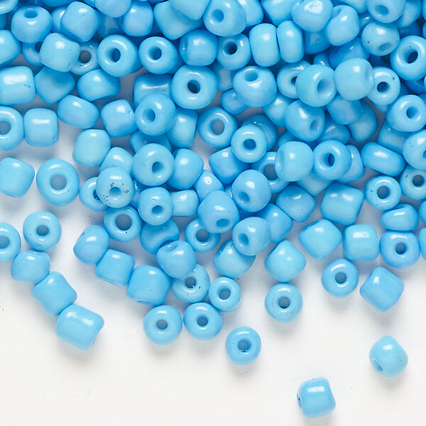 Seed bead, glass, pkg/50g, #6 round, opaque light blue. image number 0