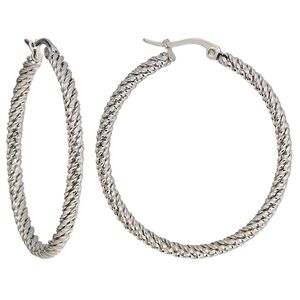 Earring, stainless steel, 41.5mm twisted round hoop with latch-back closure. Sold per pair.