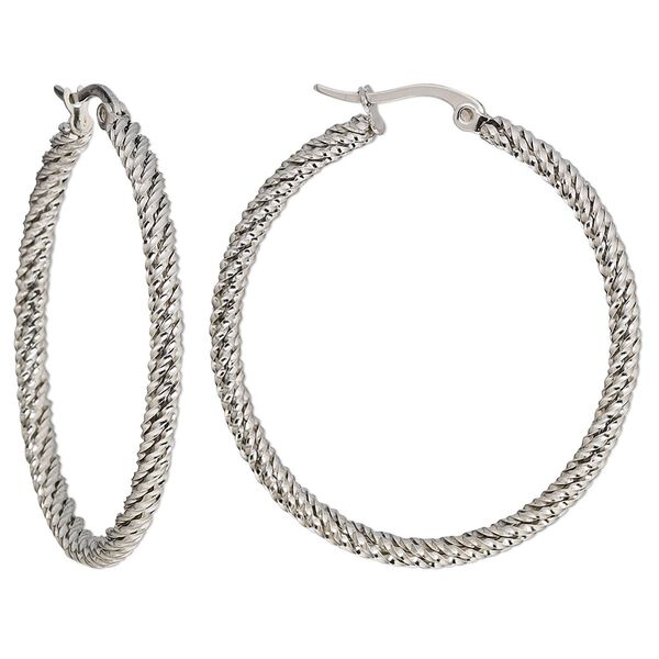 Earring, stainless steel, 41.5mm twisted round hoop with latch-back closure. Sold per pair. image number 0