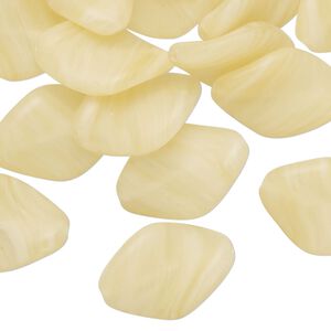Bead, Czech pressed frosted-matte glass, translucent light yellow, 18x13mm twisted flat oval with swirl design. Sold per 2-ounce pkg, approximately 40 beads.