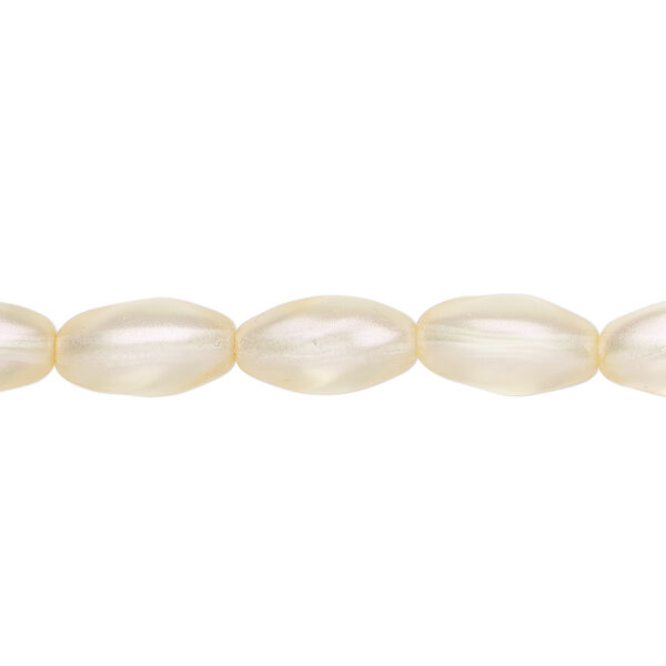 Bead, Czech pressed glass, pearlized cream, 12x7mm twisted oval. Sold per 15-1/2" to 16" strand, approximately 30 beads. image number 0