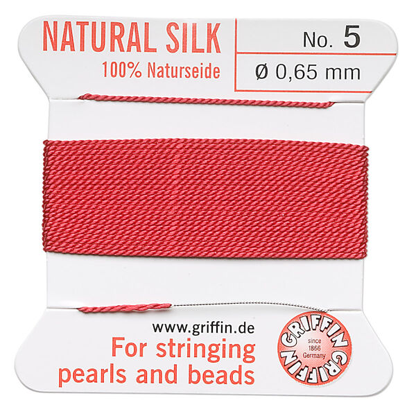 Thread, Griffin, silk, red, size #5. Sold per 2-meter card (approximately 78 inches). image number 0