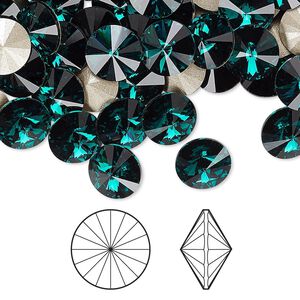 Chaton 144pk emerald foil back, Swarovski® 8.16-8.41mm rivoli SS39 1122