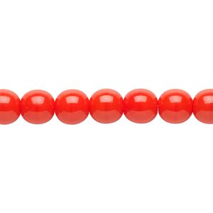 Bead, Czech glass druk, opaque orange, 8mm round. Sold per 15-1/2" to 16" strand.