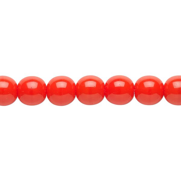 Bead, Czech glass druk, opaque orange, 8mm round. Sold per 15-1/2" to 16" strand. image number 0
