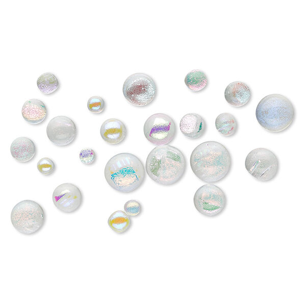 Cabochon, dichroic glass, clear and multicolored, 5-11mm non-calibrated round. Sold per 15-gram pkg, approximately 20-25 cabochons. image number 0