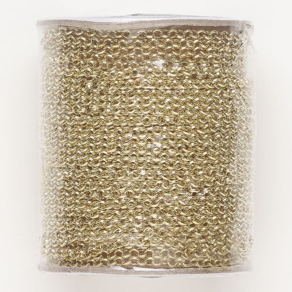 Chain, gold-finished steel, 3.2mm rolo. Sold per 10-yard spool. image number 0